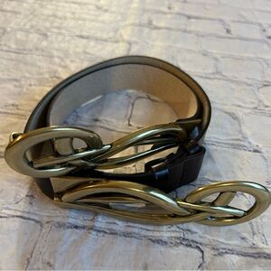 CHICO’S BACK GENUINE LEATHER CHOCOLATE BROWN BELT WITH BRASS TONE BUCKLE S/M